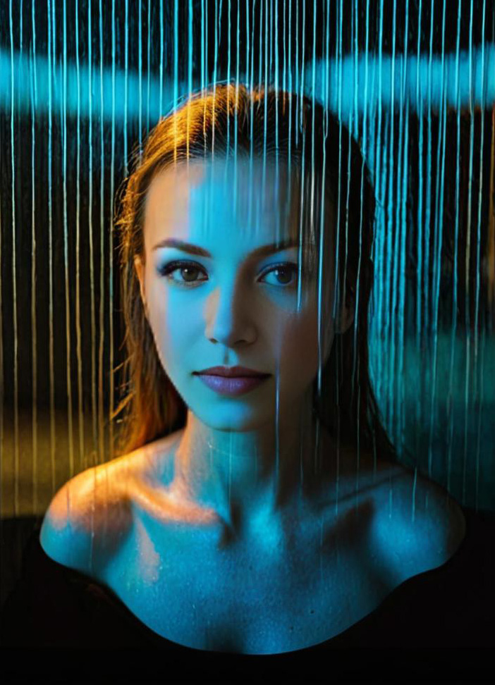 Moody Portrait of Woman with Rain Beads