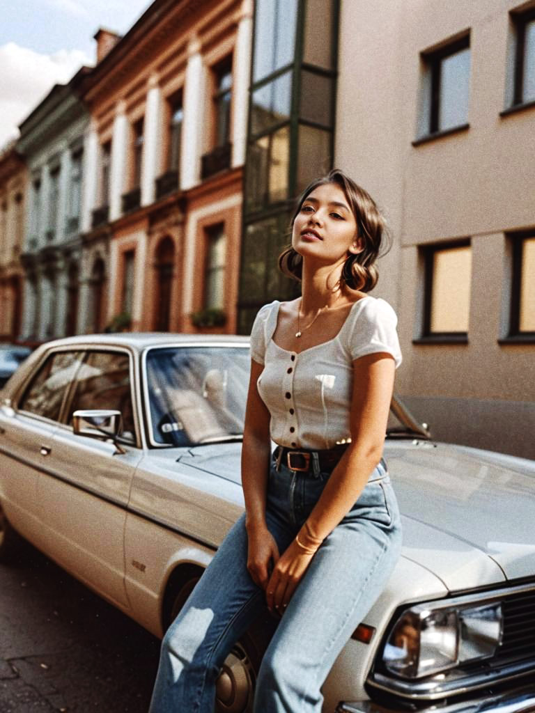 Stylish Woman by Vintage Car