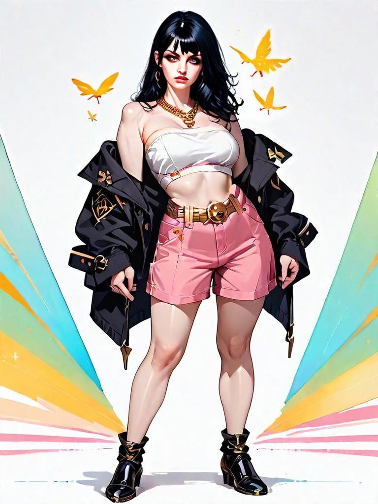 Realistic Comic Style Woman Full Body Illustration in Chic Outfit