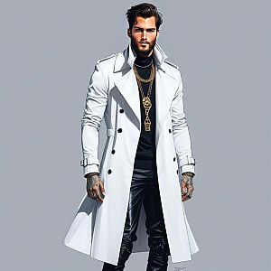 Stylish Man in White Trench Coat