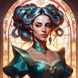 Elegant Woman in Teal and Gold Renaissance Gown