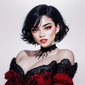 Stylized Portrait of Glamorous Woman in Lace Dress