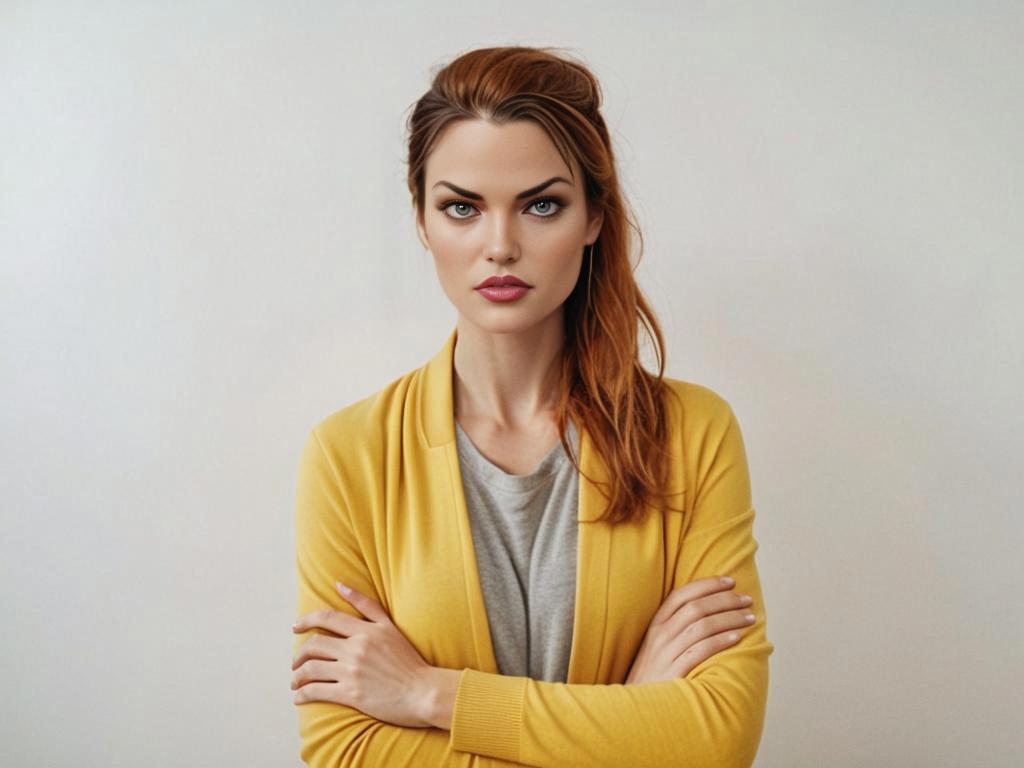 Confident Woman in Yellow Cardigan