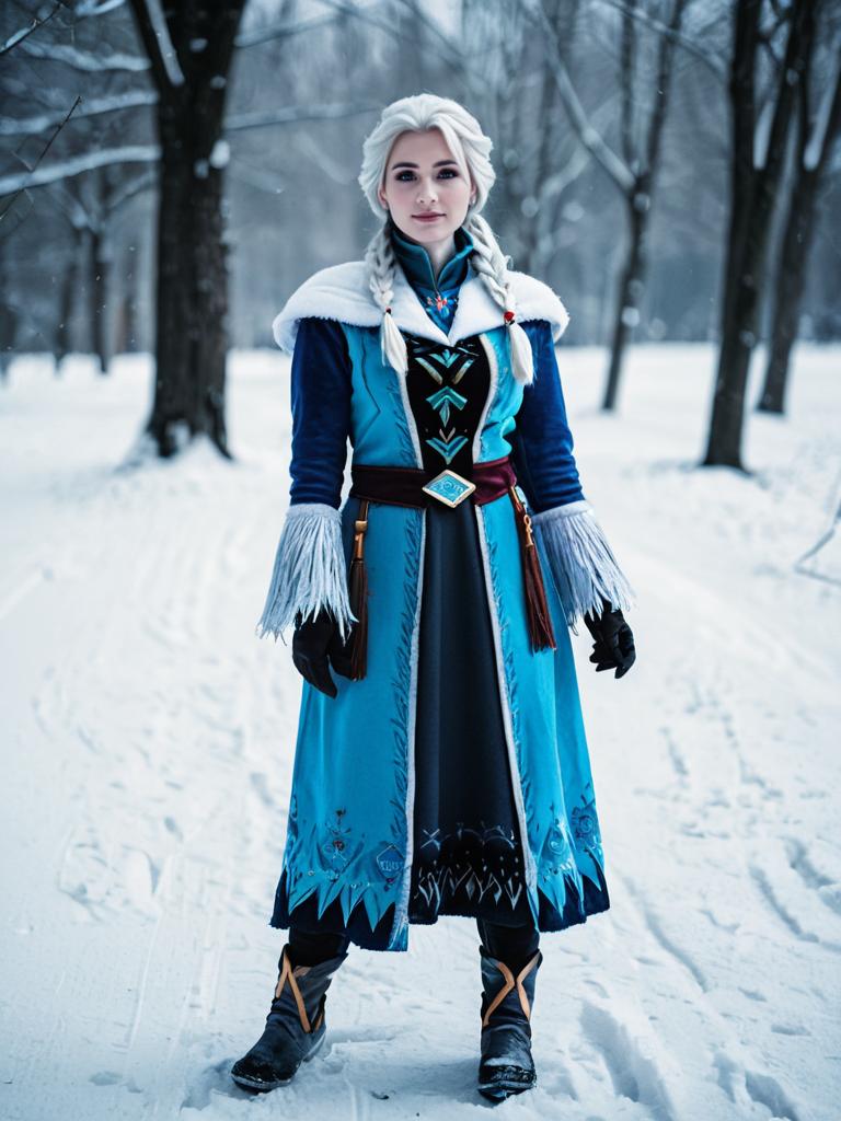 Woman in Winter Cosplay Costume in Snowy Setting Woman in Winter Cosplay Costume in Snowy Setting