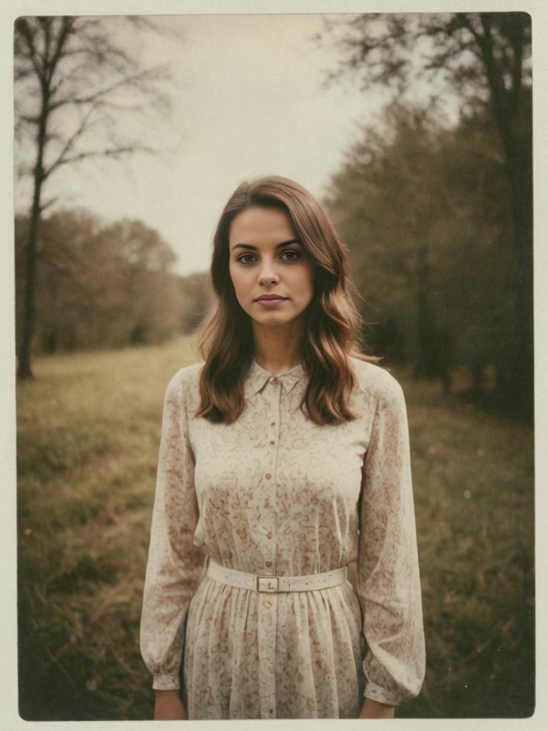 Woman in Vintage Dress in Pastoral Setting