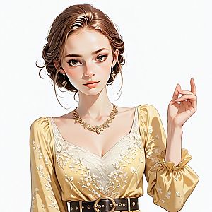 Young Woman in Yellow Blouse with Floral Embroidery