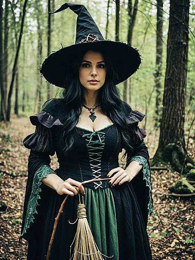 Woman in Woodland Witch Costume Photorealistic Detailed Studio Cosplay
