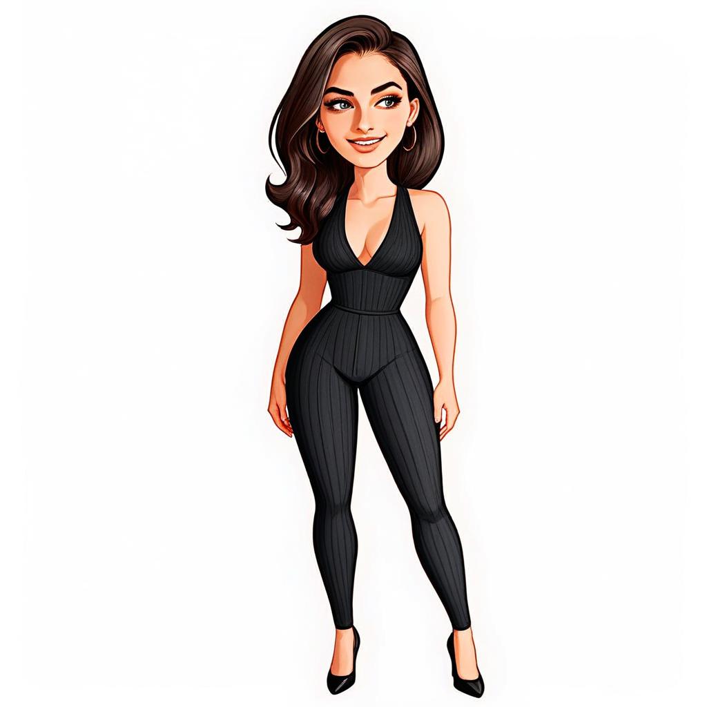 Contemporary Stylish Woman in Black Sleeveless Jumpsuit Digital Illustration