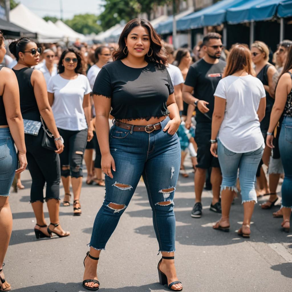 Stylish Woman in Denim Walking Confidently