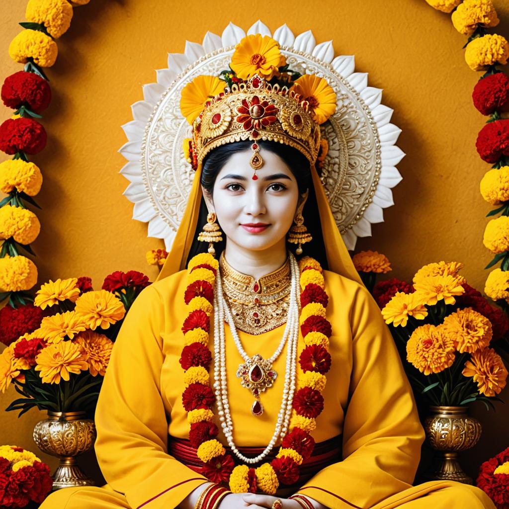 Traditional Indian Woman in Regal Attire with Floral Decorations