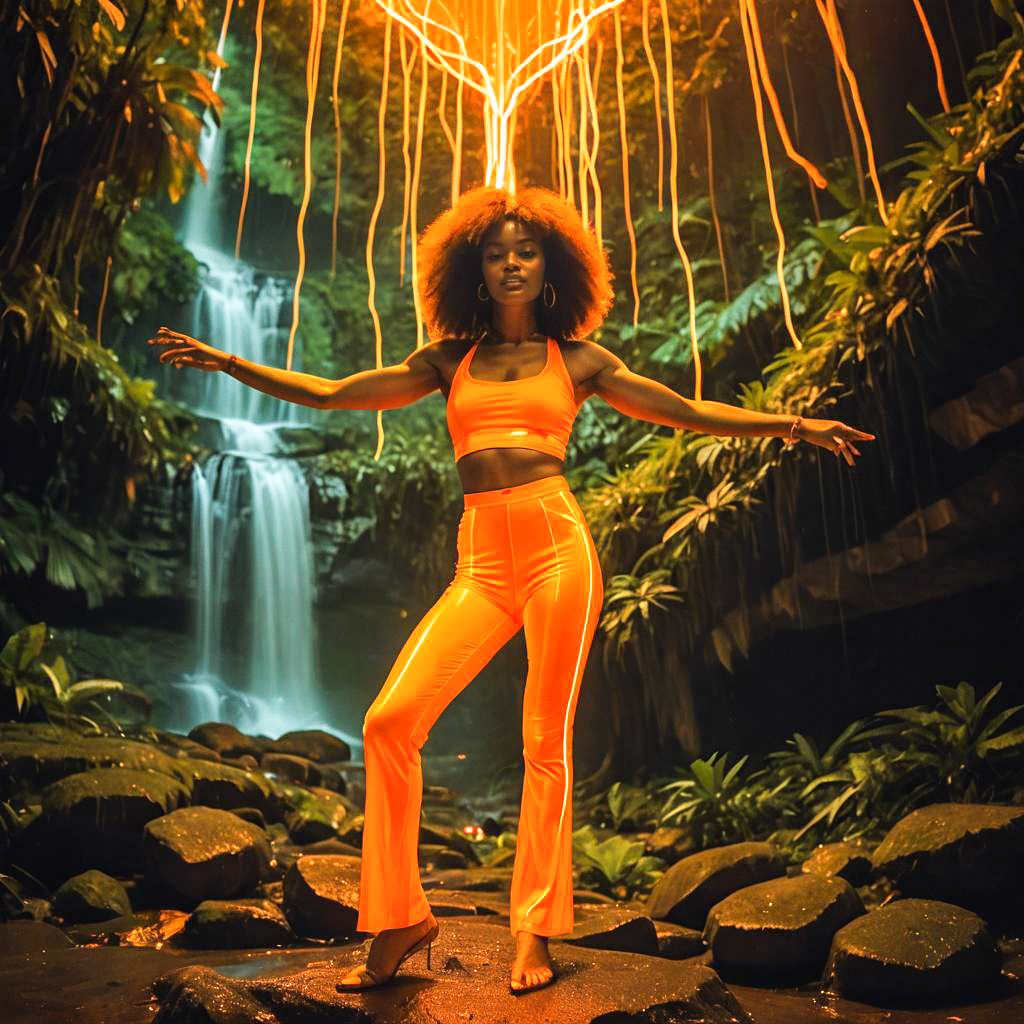 Woman in Orange Outfit in Tropical Paradise