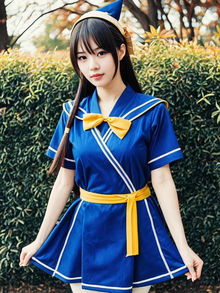 Realistic Tashigi Cosplay Woman in Blue Sailor Costume