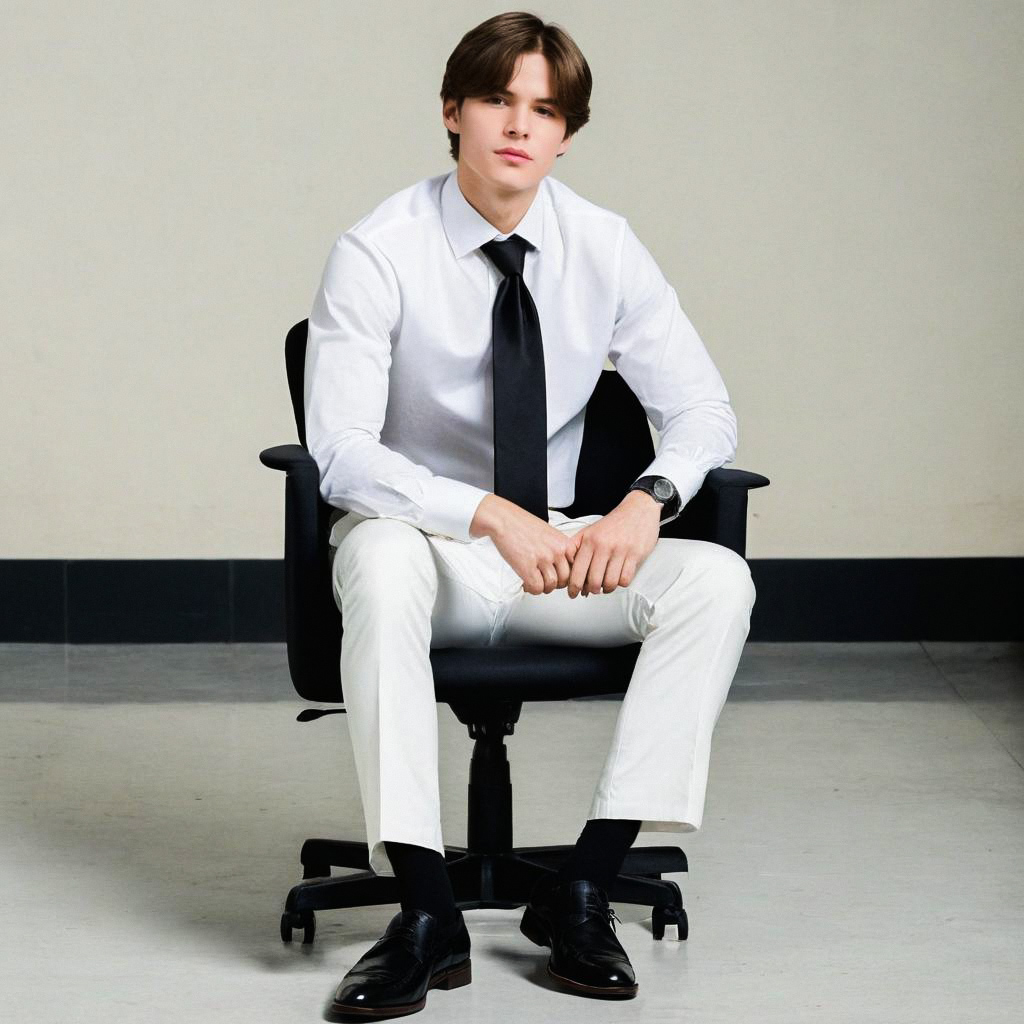 Young Man in Formal Attire on Office Chair Young Man in Formal Attire on Office Chair