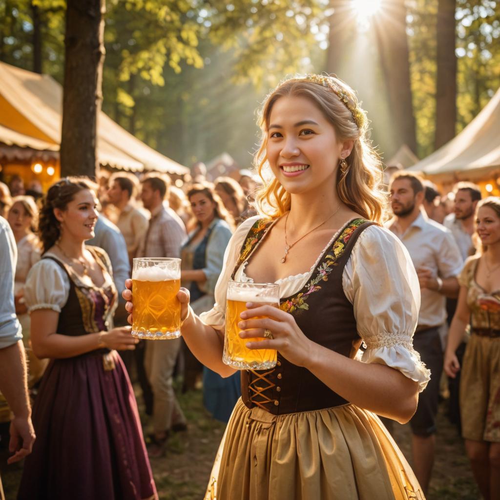 Woman in Traditional Attire Enjoys Festive Outdoor Event