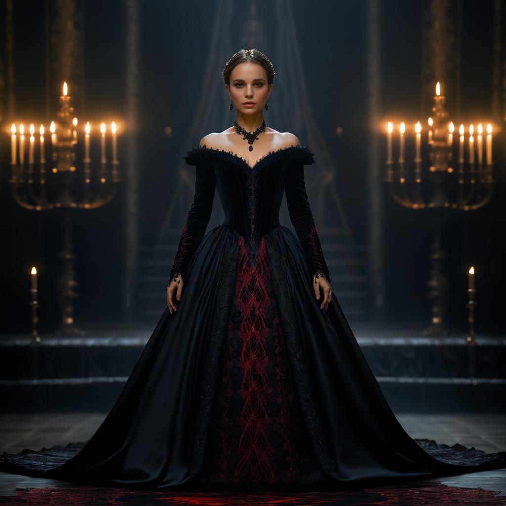 Elegant Woman in Black and Red Gown