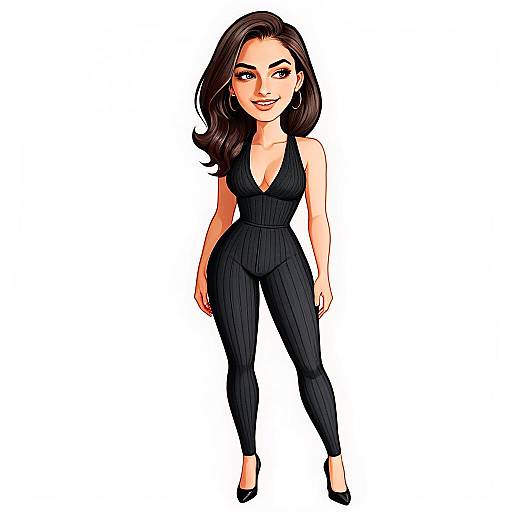 Contemporary Stylish Woman in Black Sleeveless Jumpsuit Digital Illustration