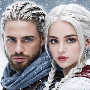 Portrait of Man and Woman with Blue Eyes in Winter