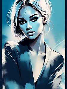 Striking Female Figure in Blue Tones