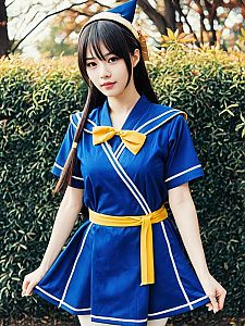 Realistic Tashigi Cosplay Woman in Blue Sailor Costume