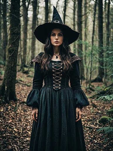 Woman in Woodland Witch Costume Cinematic Fantasy Portrait
