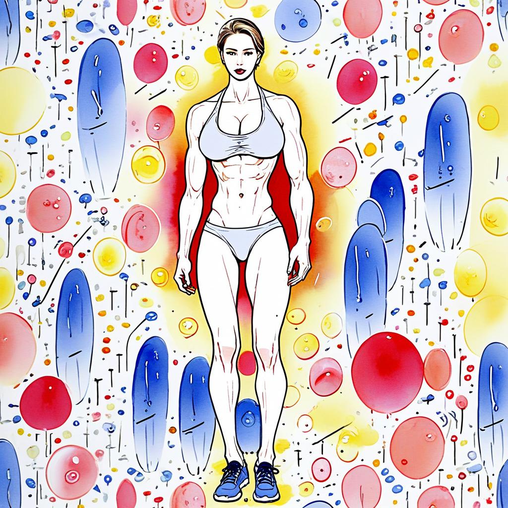 Muscular Woman in Athletic Wear on Colorful Background Muscular Woman in Athletic Wear on Colorful Background