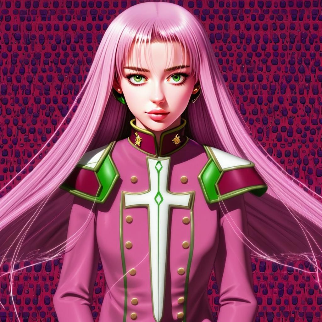 Anime Woman with Pink Hair and Military Uniform in Vibrant Digital Art
