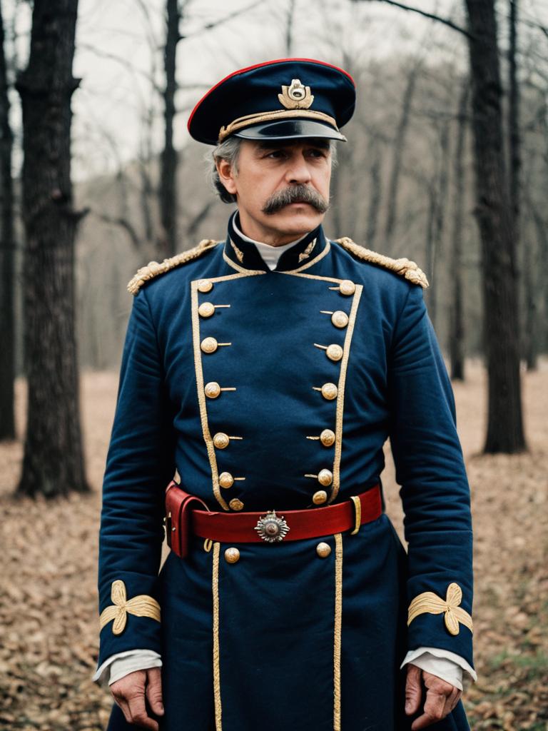 19th Century Military Reenactor in Autumn Forest
