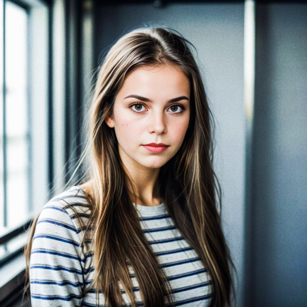 Calm Confident Woman in Striped Outfit