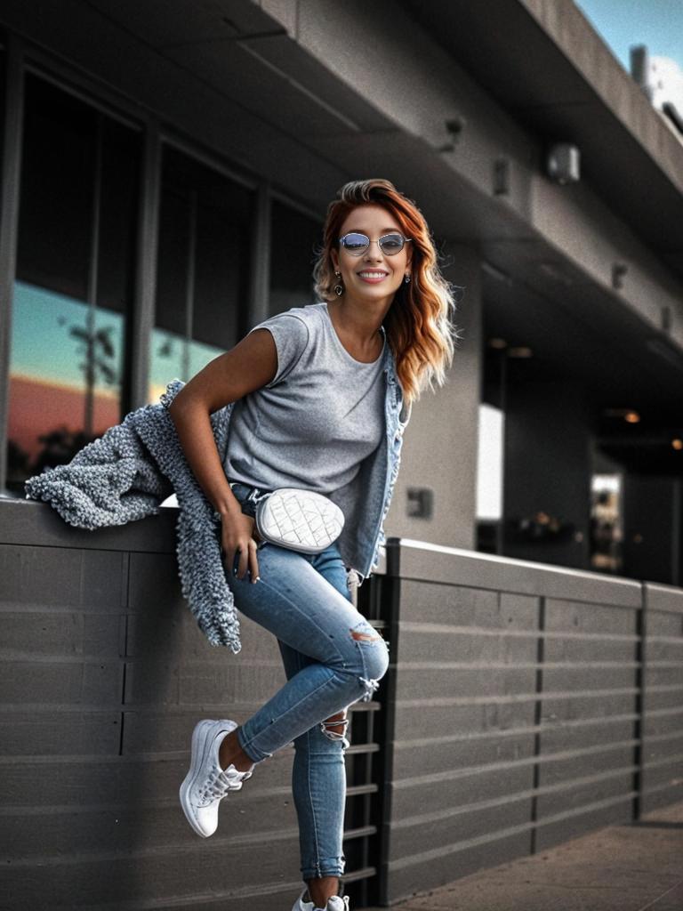 Stylish Woman Outdoors in Casual Fashion