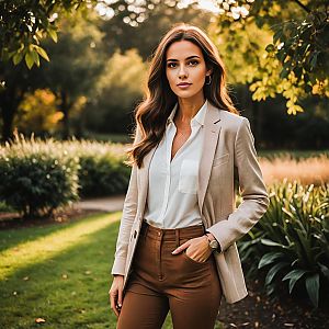 Confident Woman in Sunlit Garden