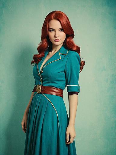Sexy Cosplay Woman Wearing Mereoleona Vermillion Costume in Teal Dress