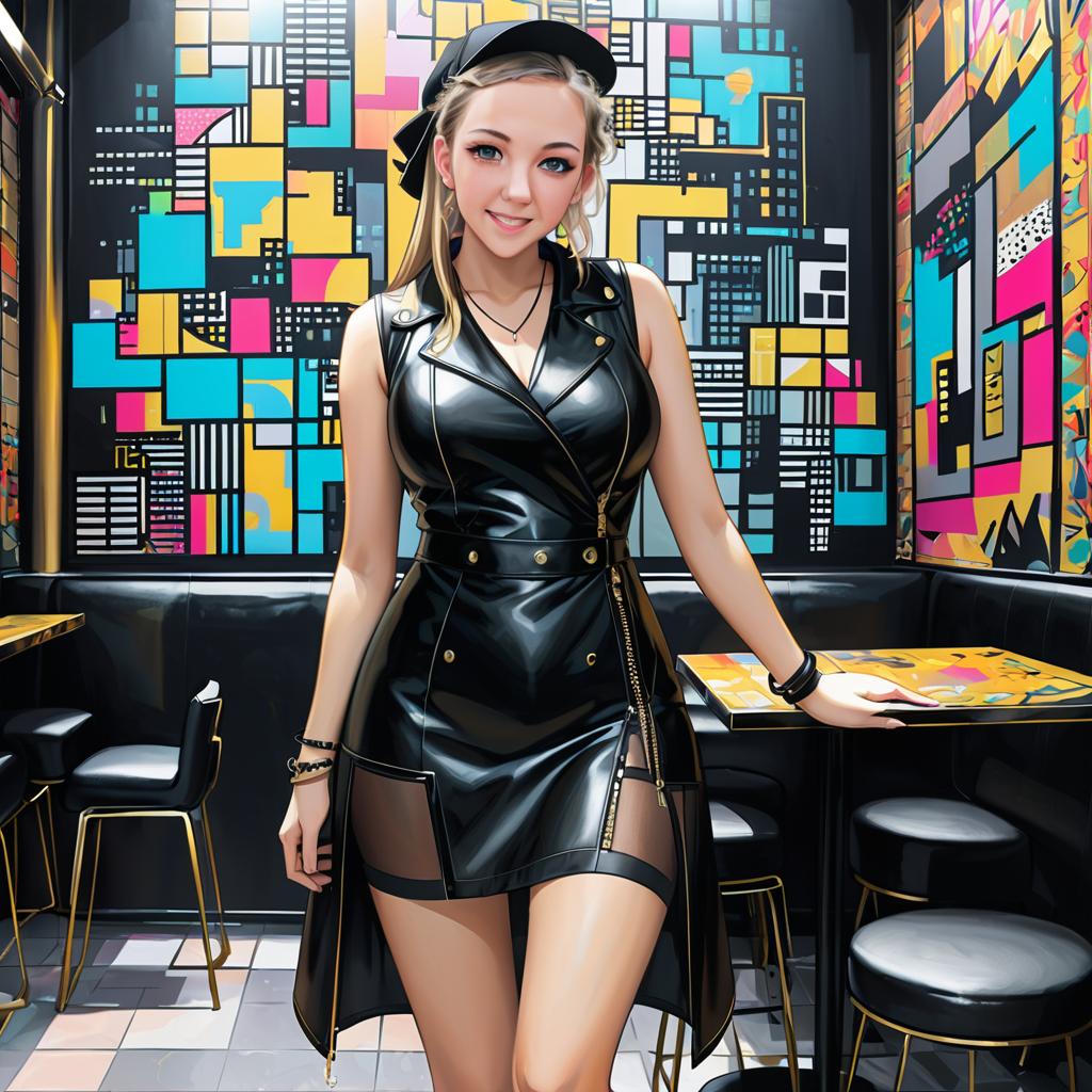 Vibrant Anime Woman in Black Dress