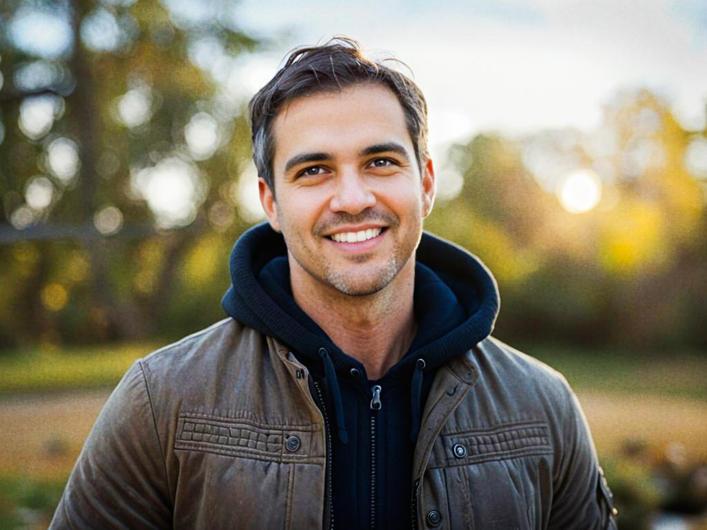 Cheerful young man outdoors in stylish jacket