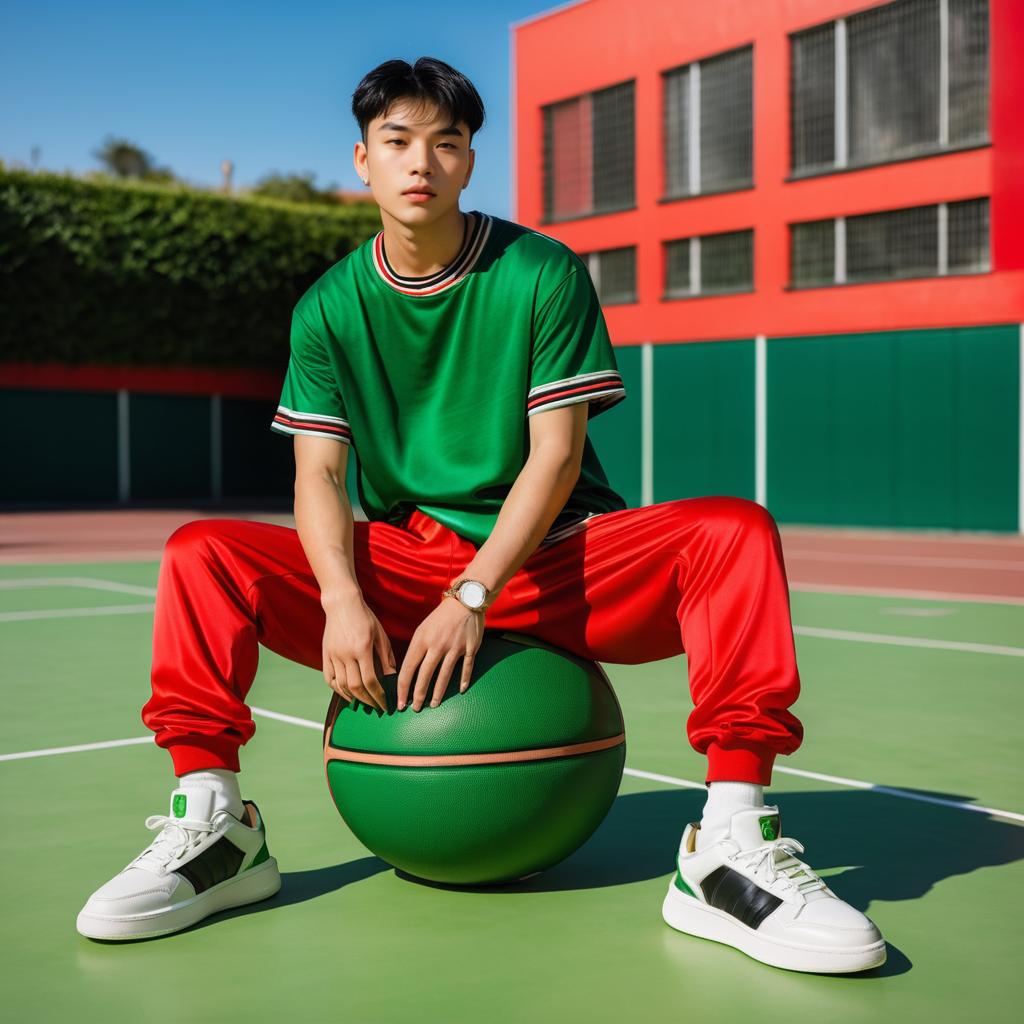 Stylish Young Man on Basketball Court