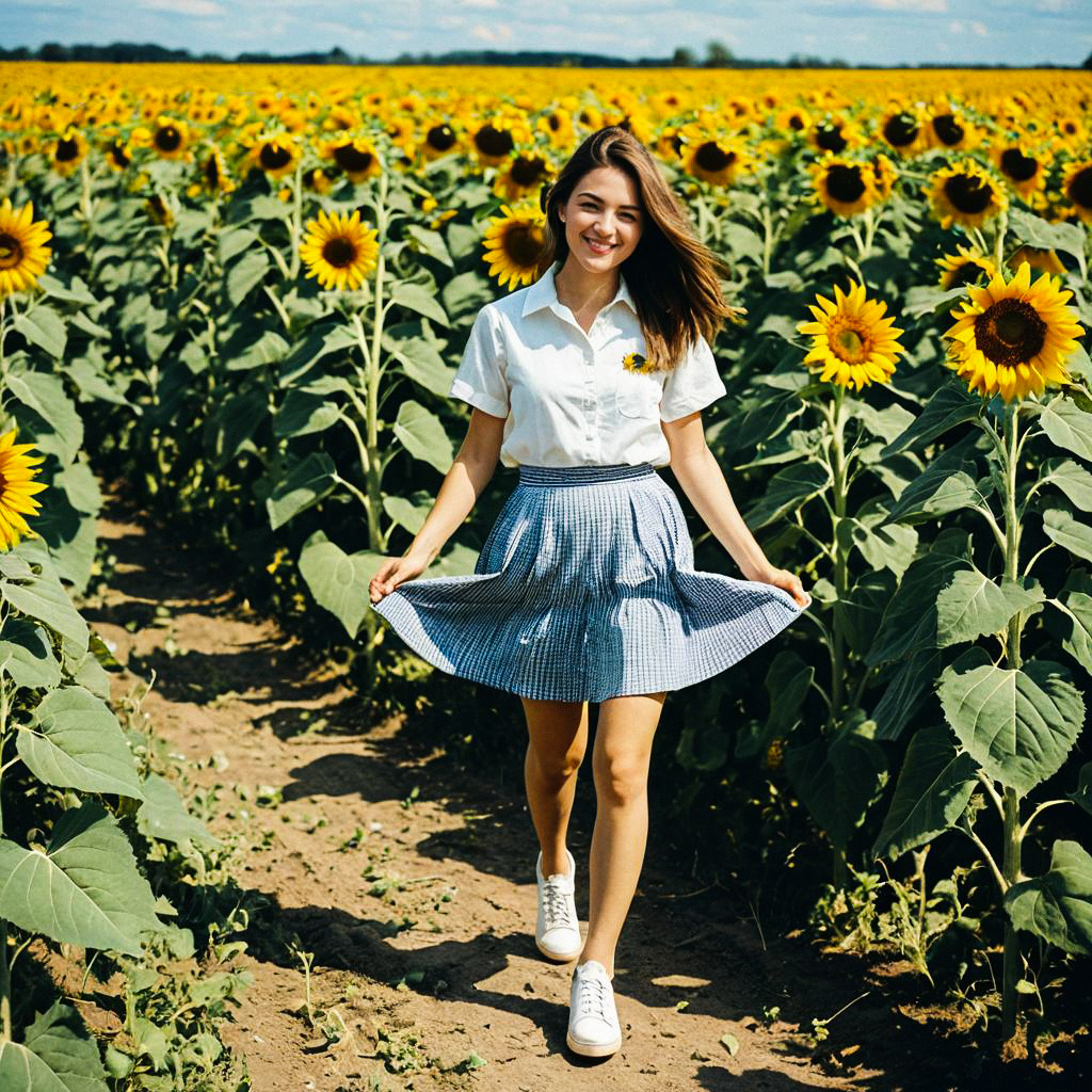 Joyful Woman in Sunflower Field Joyful Woman in Sunflower Field