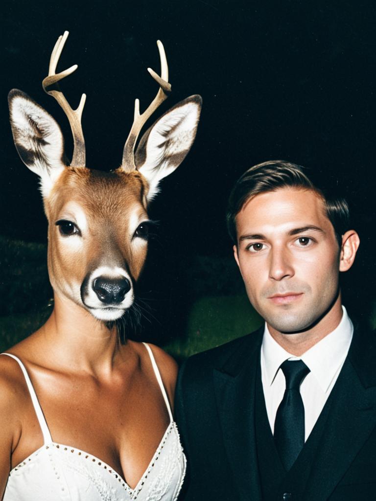 Costume Fancy Dress Face Swap with Deer Head and Man in Suit