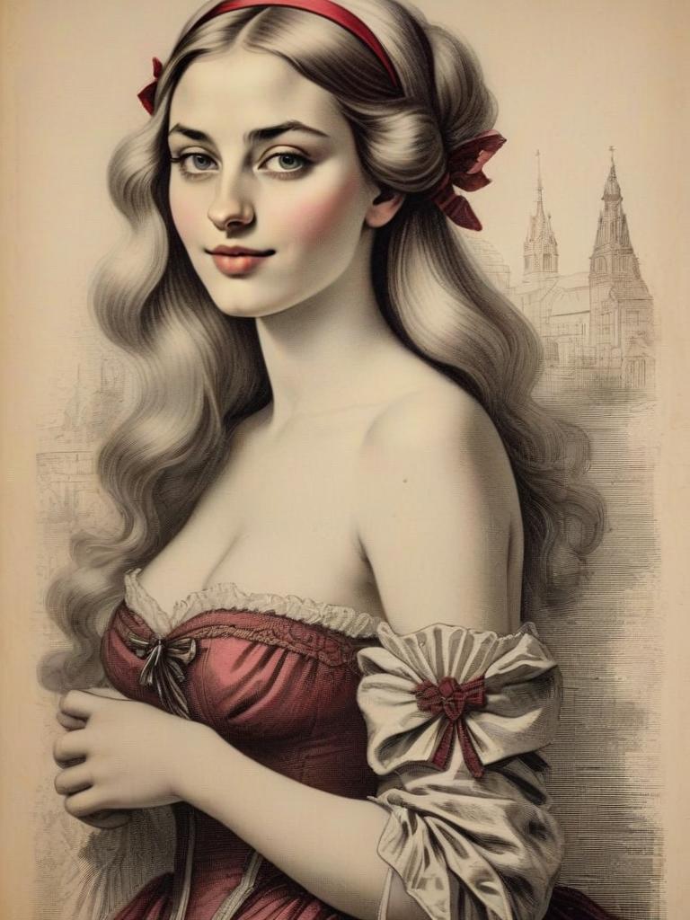 Elegant Portrait of a Young Woman in Vintage Gown