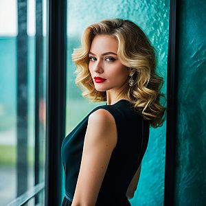 Stylish Woman with Vintage Curls and Red Lipstick
