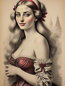 Elegant Portrait of a Young Woman in Vintage Gown