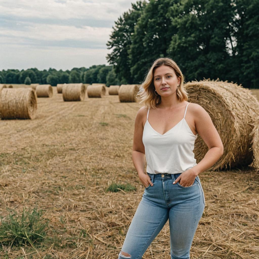 Confident Woman in Rustic Field