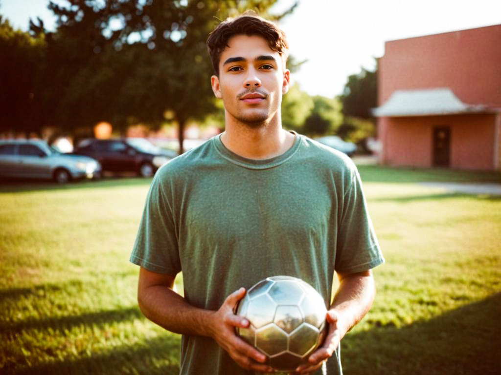 Confident Young Man with Soccer Ball in Park