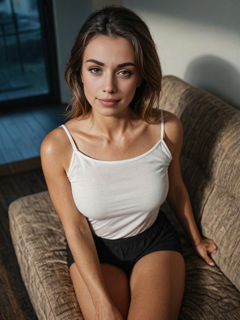 Young woman on cozy couch in natural light