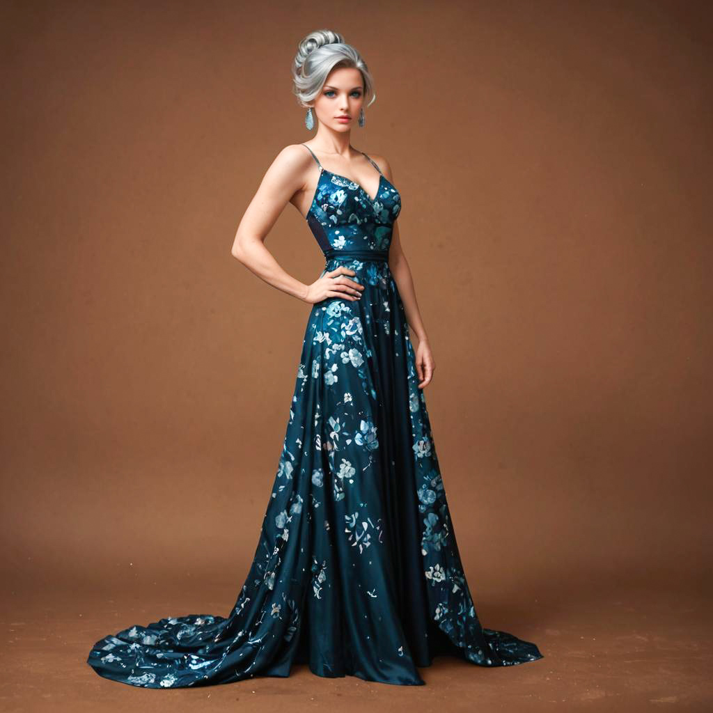 Elegant Woman in Floral Gown Portrait Elegant Woman in Floral Gown Portrait