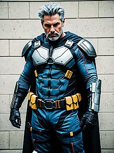 Realistic Cable Cosplay Costume Worn by Man with Silver Hair