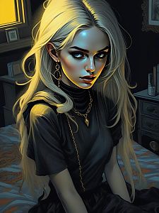 Digital Portrait of Woman with Platinum Hair and Blue Eyes