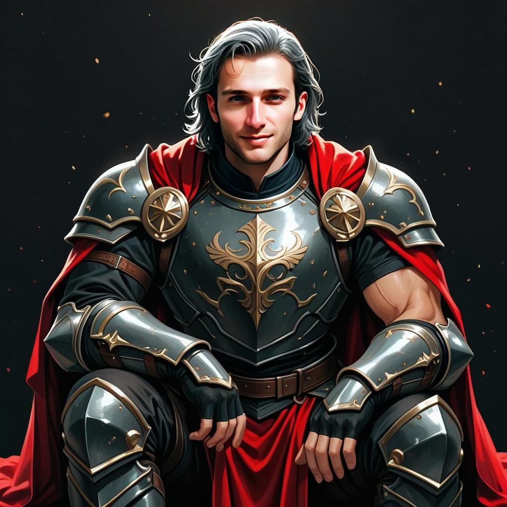 Confident Man in Polished Medieval Armor