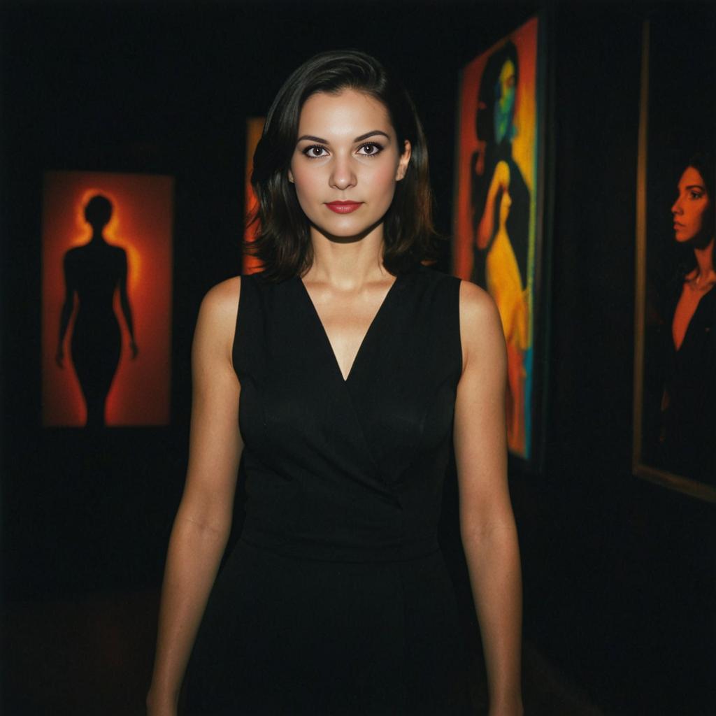 Confident Woman in Gallery with Colorful Art