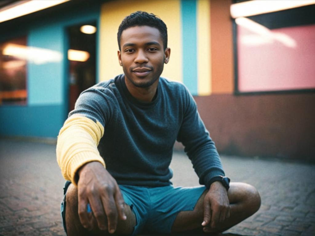 Man in Colorful Urban Setting