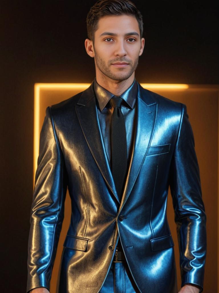 Stylish Man in Shiny Blue Suit