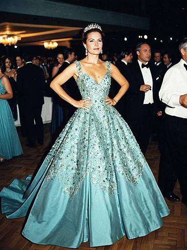 Elegant Woman in Embellished Aqua Blue Party Gown at Gala